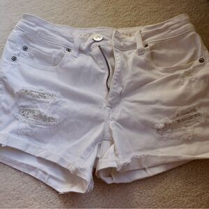 American Eagle White High Waisted Ripped Jean Shorts